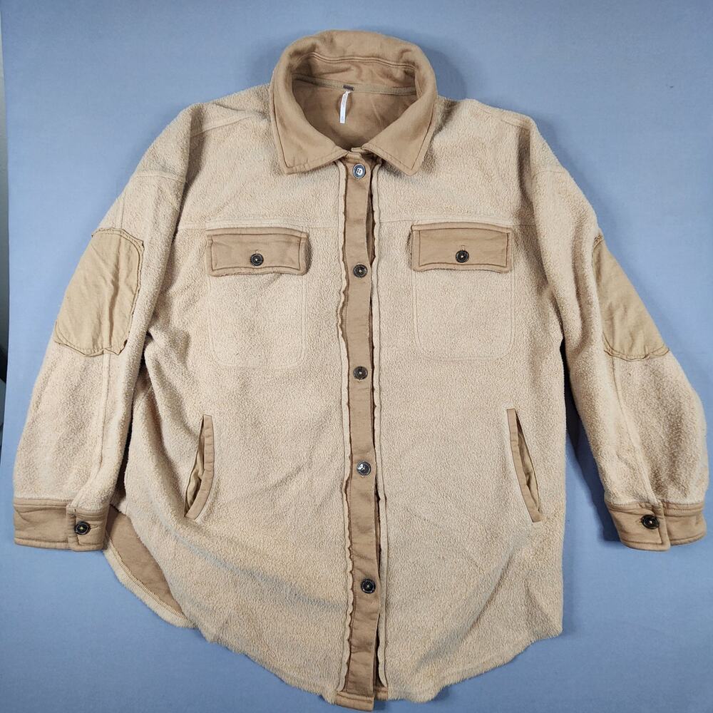 Free People Ruby Jacket XL Tan brown oversized fleece Boho shacket